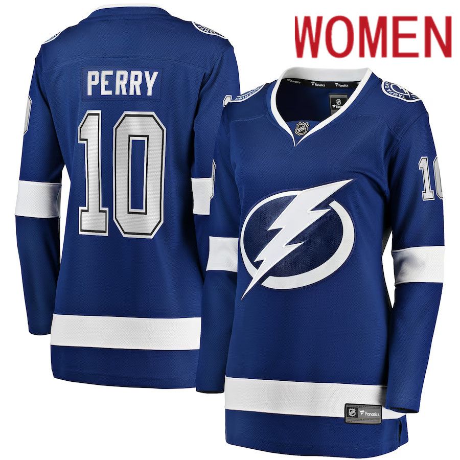 Women Tampa Bay Lightning #10 Corey Perry Fanatics Branded Blue Home Breakaway Player NHL Jersey->women nhl jersey->Women Jersey